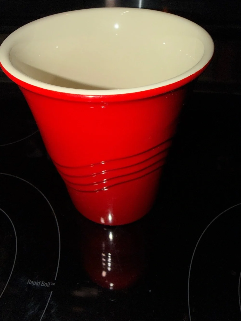 New Le Gourmet Chef Red Wave Stoneware Cannister  7in Tall